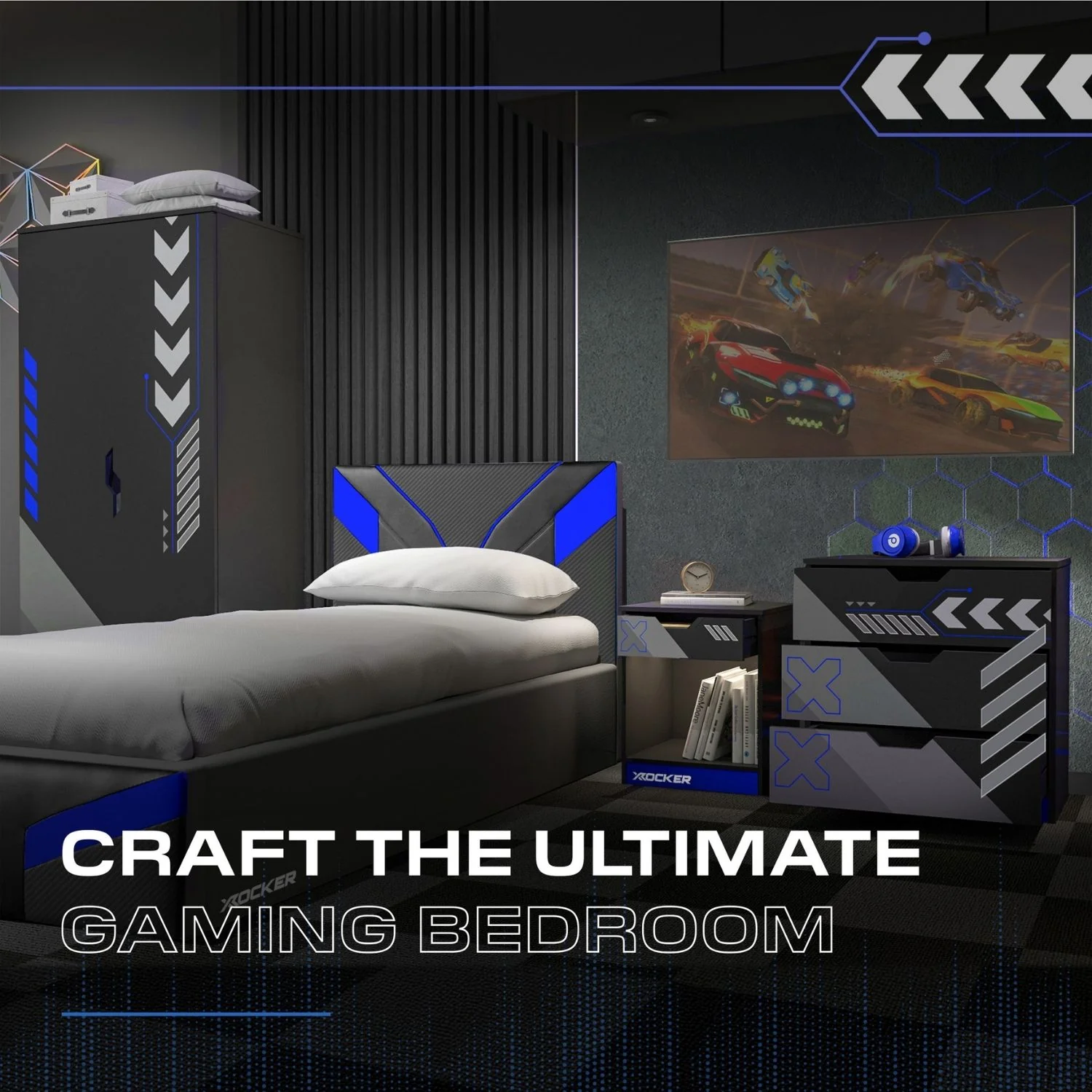 Octane 3 Piece Bedroom Furniture Set - Blue