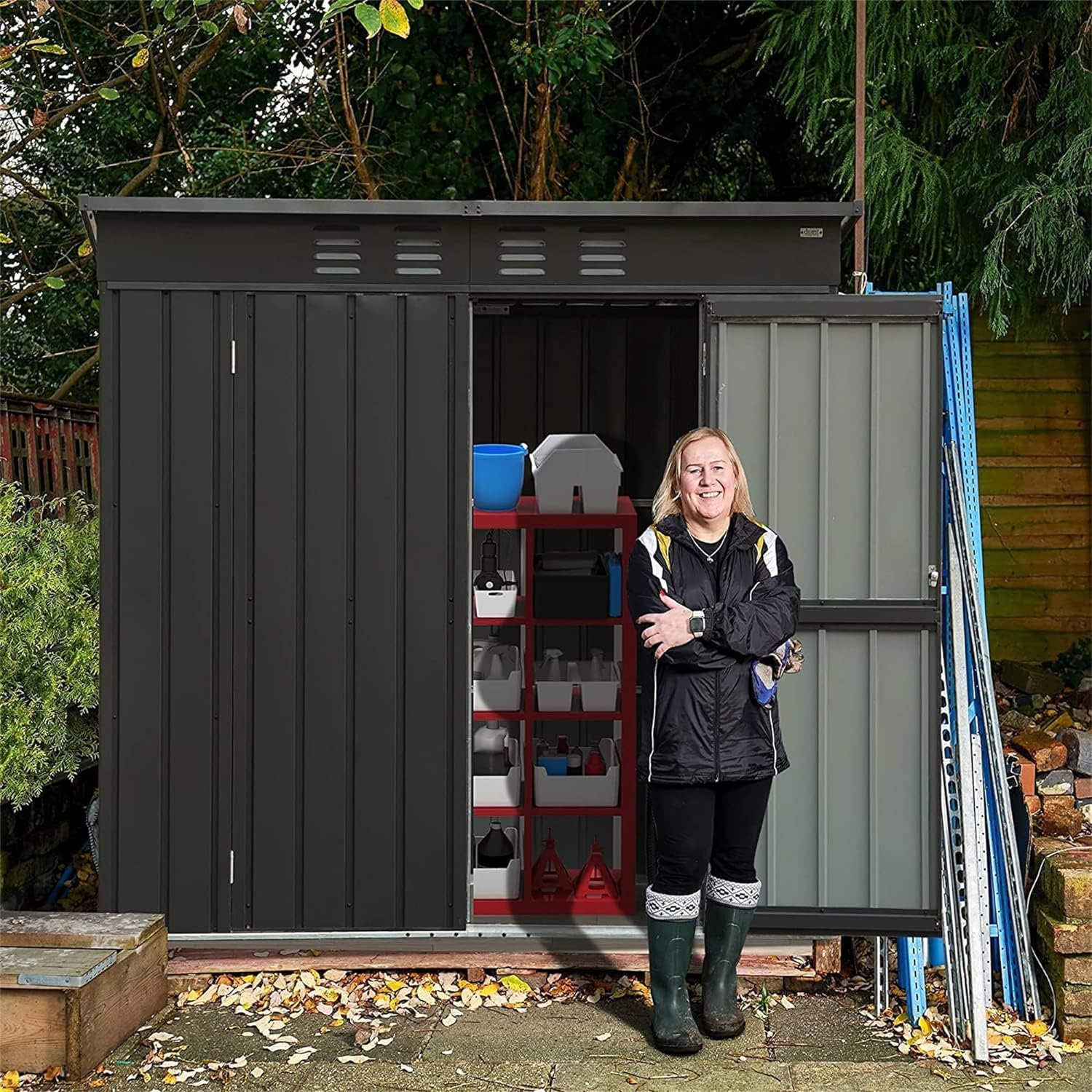 Storage Shed, Galvanized Steel Metal Sheds & Outdoor Storage House with Lockable Door, Sloping Roof & Air Vents, Waterproof