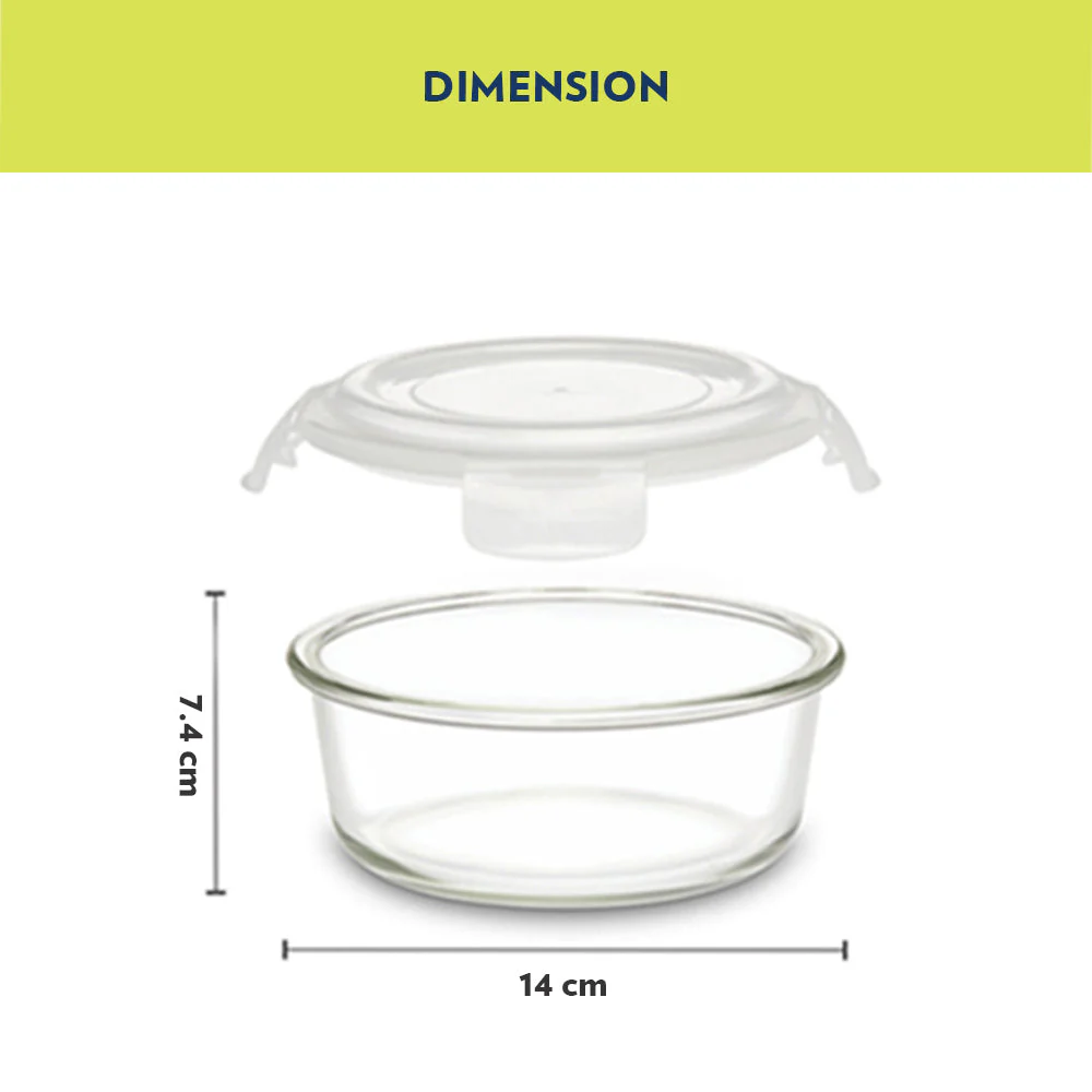 Ace Green Glass Lunch Box, Round x 2 (Tall), Set of 2, 400ml