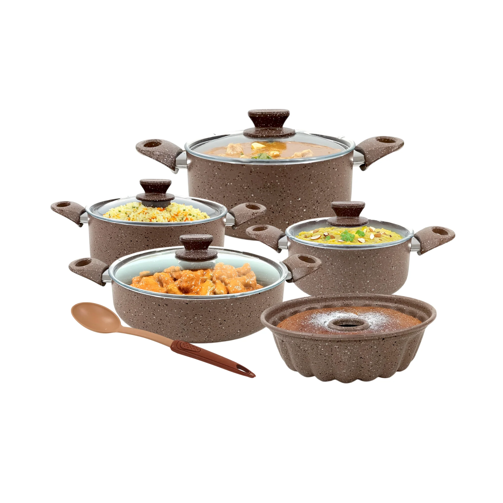 10 Piece  Leydi Turkish Granite Pot Set Brown