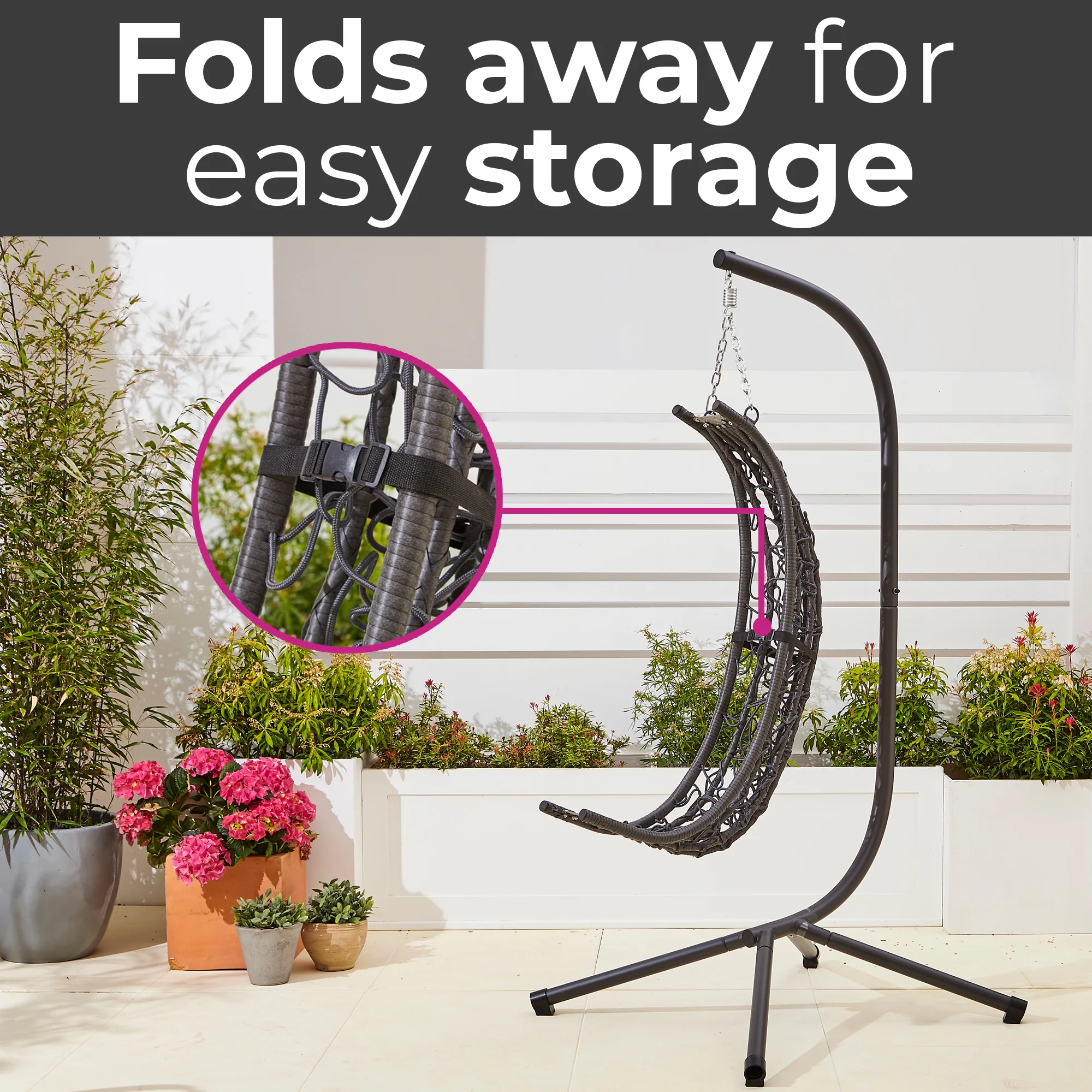 Neo Grey Garden Swing Hanging Egg Chair With Cushions