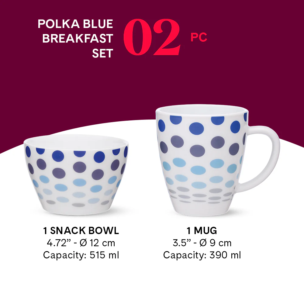 Larah by Borosil Polka Blue Breakfast Set, 2 pc