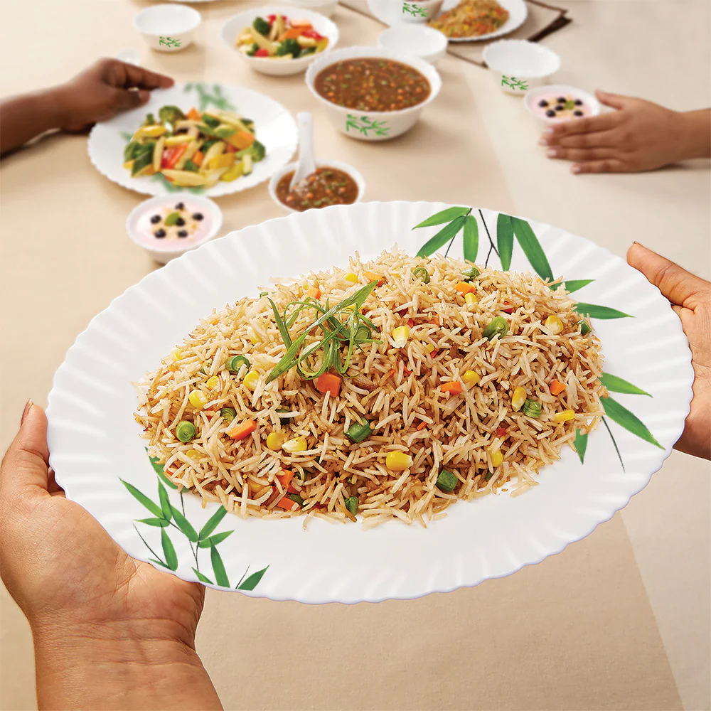 Larah by Borosil Bamboo Leaves Dinner Set, 13 pc