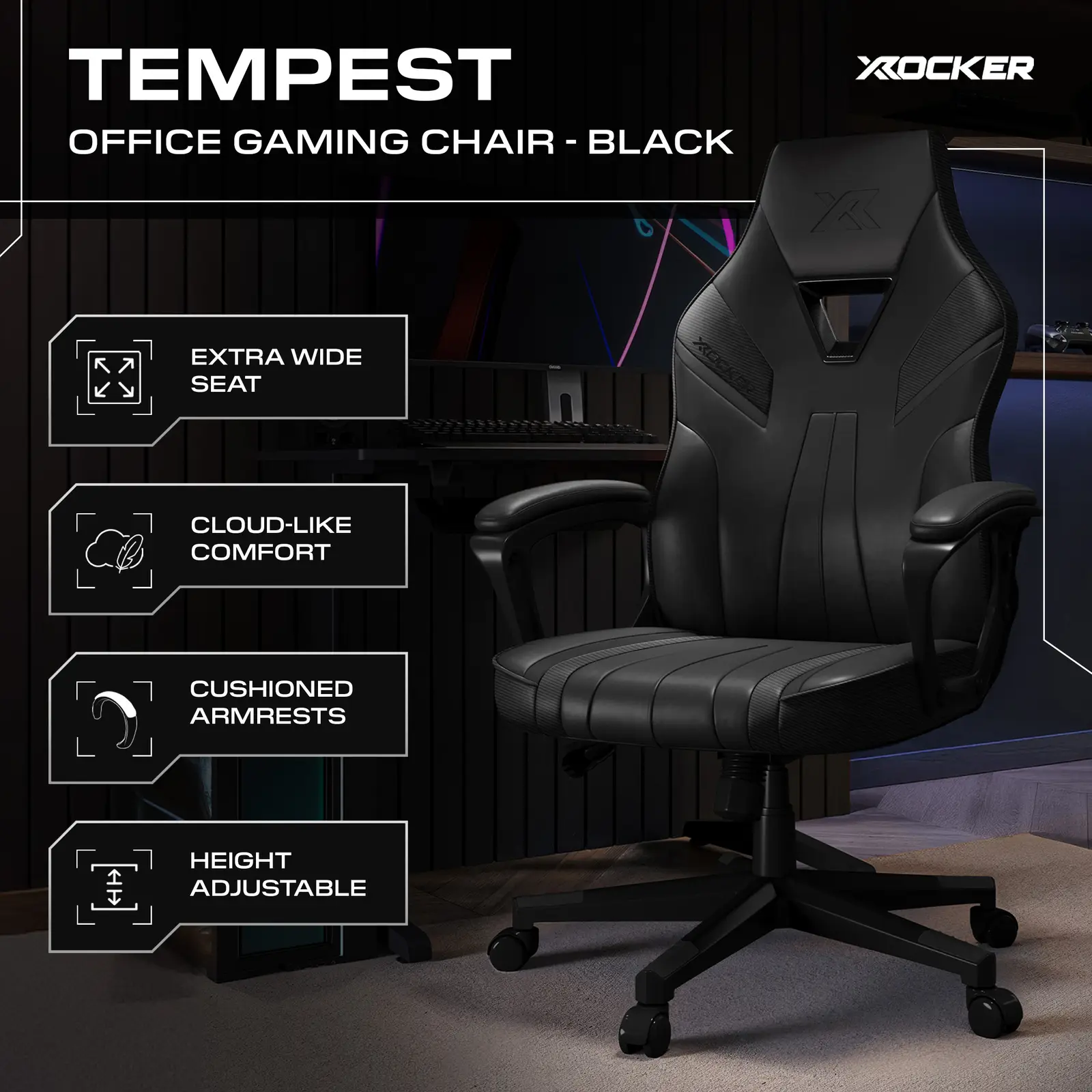 Tempest Ergonomic PC Office Gaming Chair - Black
