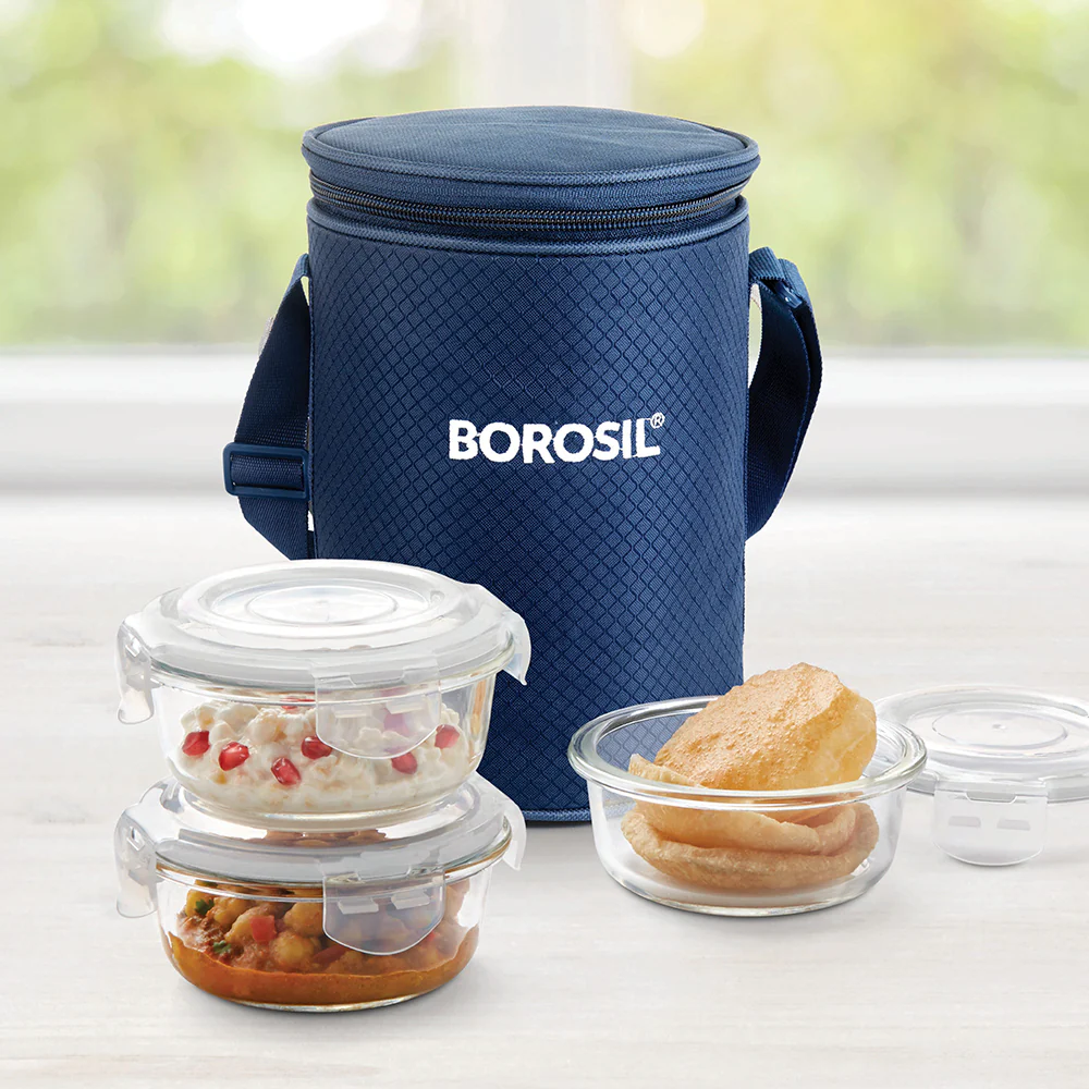 Smile Glass Lunch Box, Round x 3 (Tall), Set of 3, 400ml