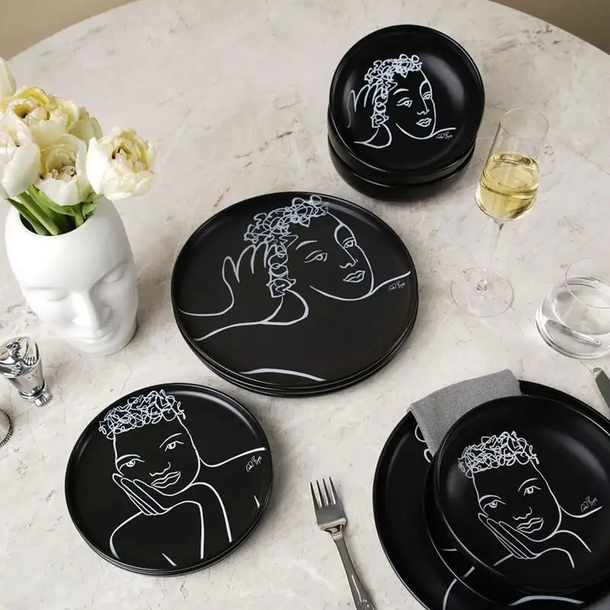 Carrol Boyes 4 Piece Sketchbook Dinner Plate Set Black