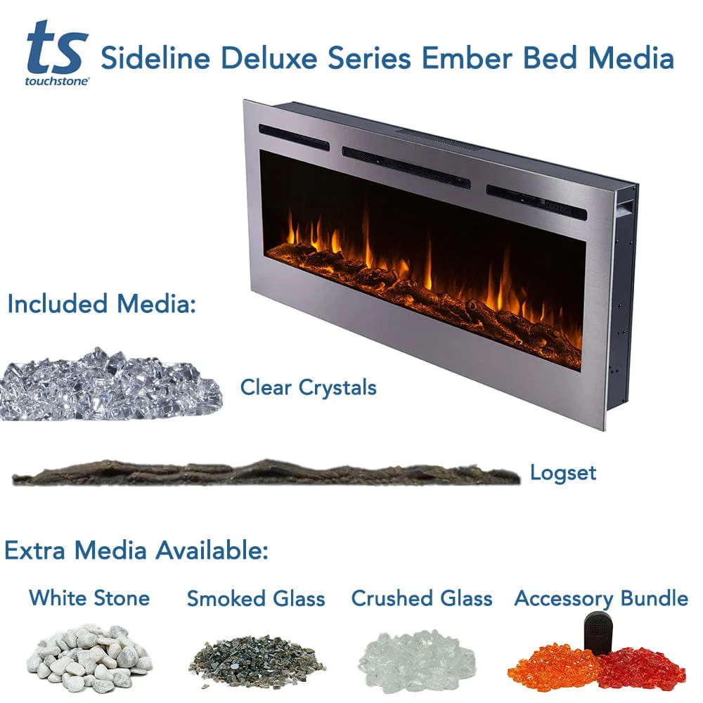 The Sideline Deluxe Stainless Steel 50 Inch Recessed Smart Electric Fireplace 86273