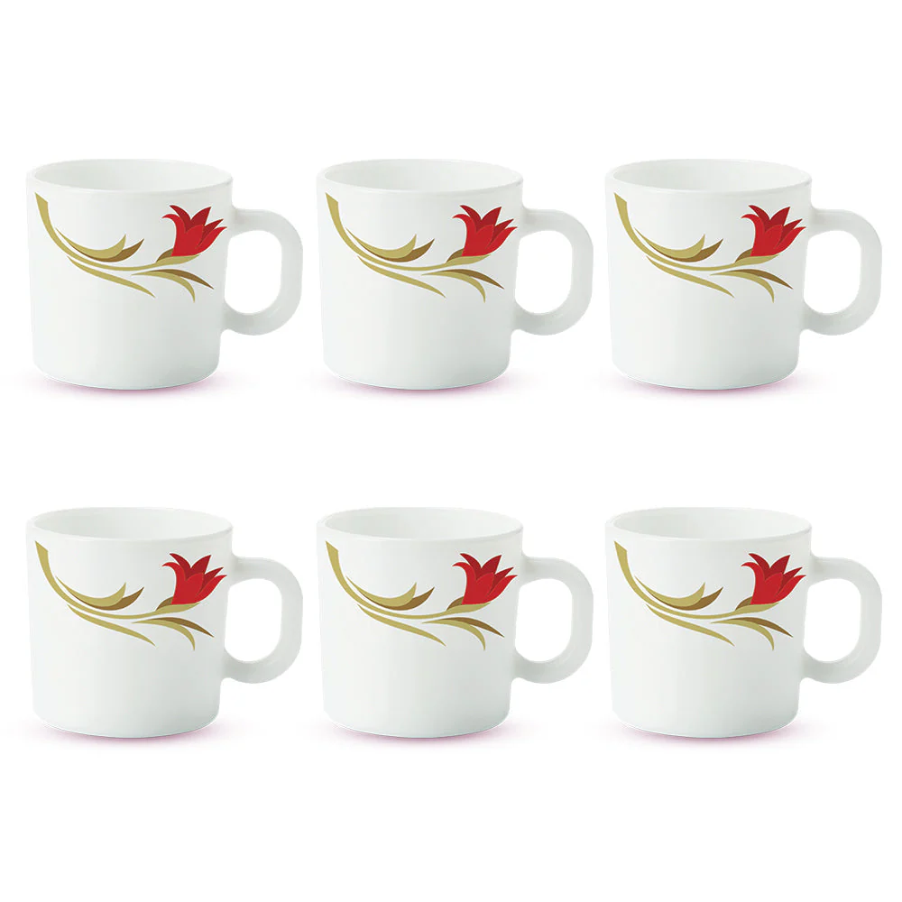 Larah by Borosil Red Lily Mug Set, 180ml x 6