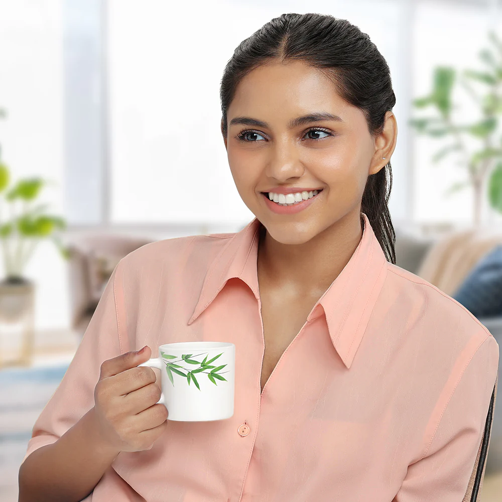 Larah by Borosil Bamboo Leaves Mug Set, 180ml x 6