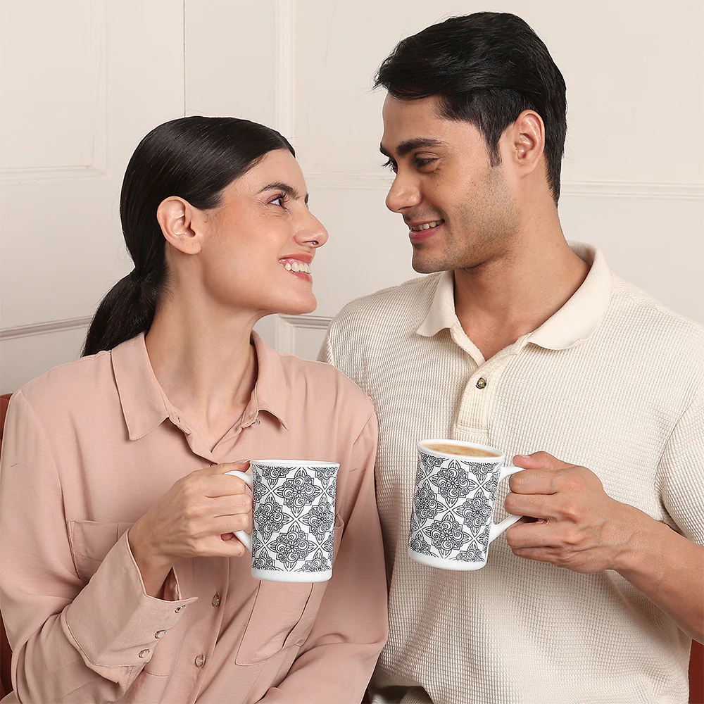 Larah by Borosil Kuba Blue Mug Set, 350ml x 2