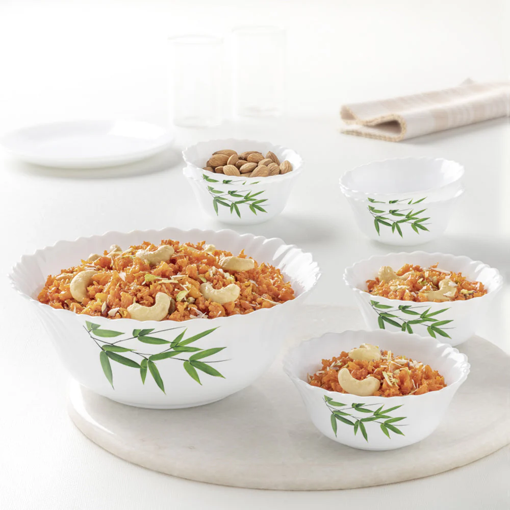 Larah by Borosil Bamboo Leaves Pudding Set, 5 pc (Mini)