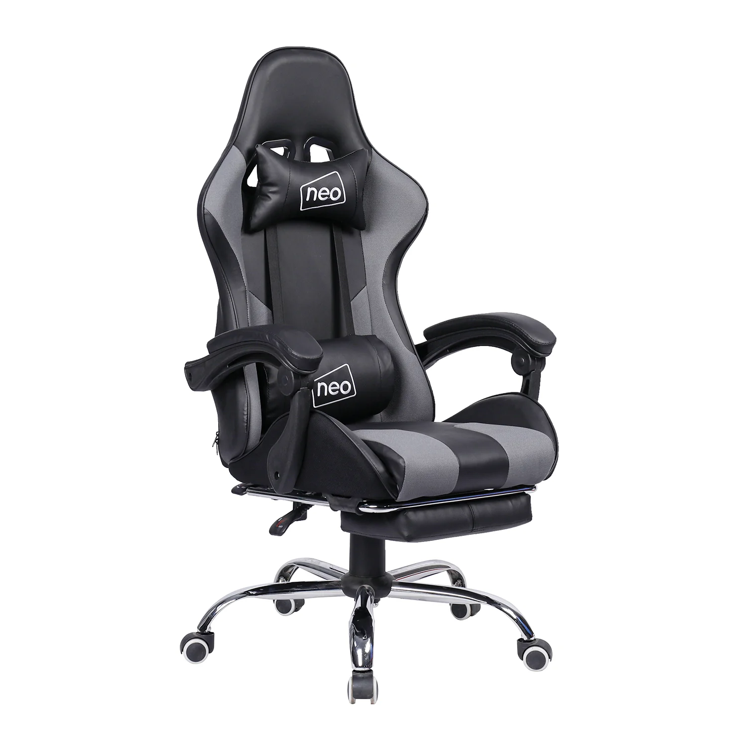 Neo  Gaming Chair Grey & Black Leather with Massage Function