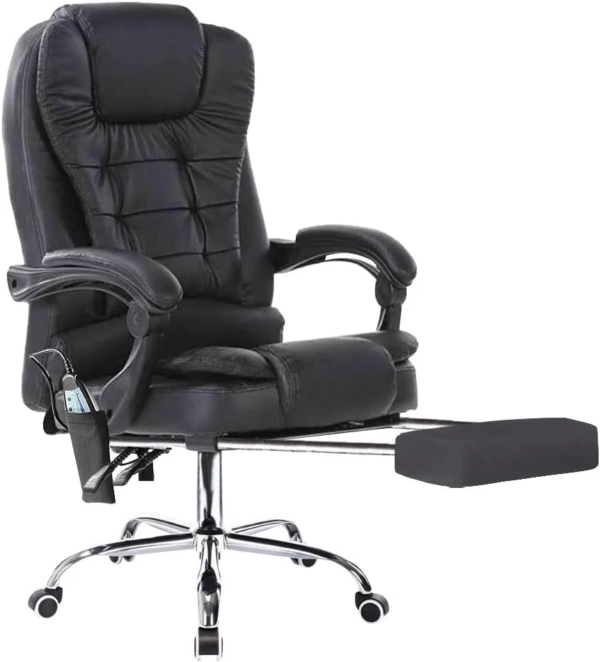 Neo Office Chair Black Faux Leather With Footrest & Massage Function Steel Frame