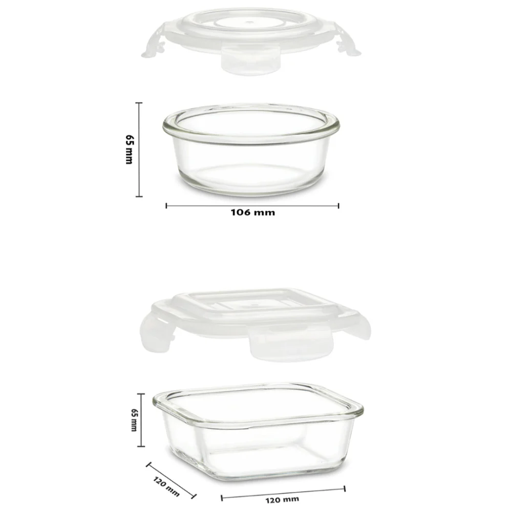 Borosil Prime Universal Glass Lunchbox, 320ml x 2 (+) 240ml x 2