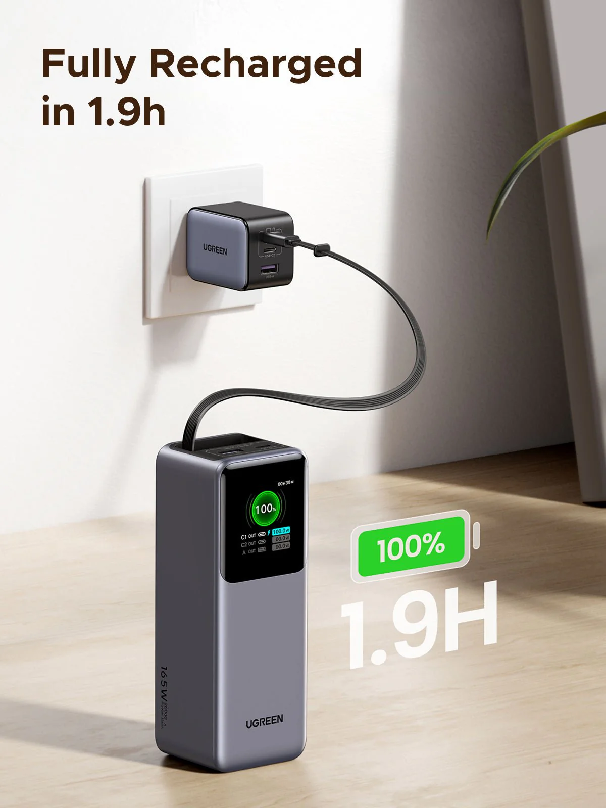 (Bundle) UGREEN Nexode 20000mAh 165W Power Bank + 2-Pack 100W USB-C Cables