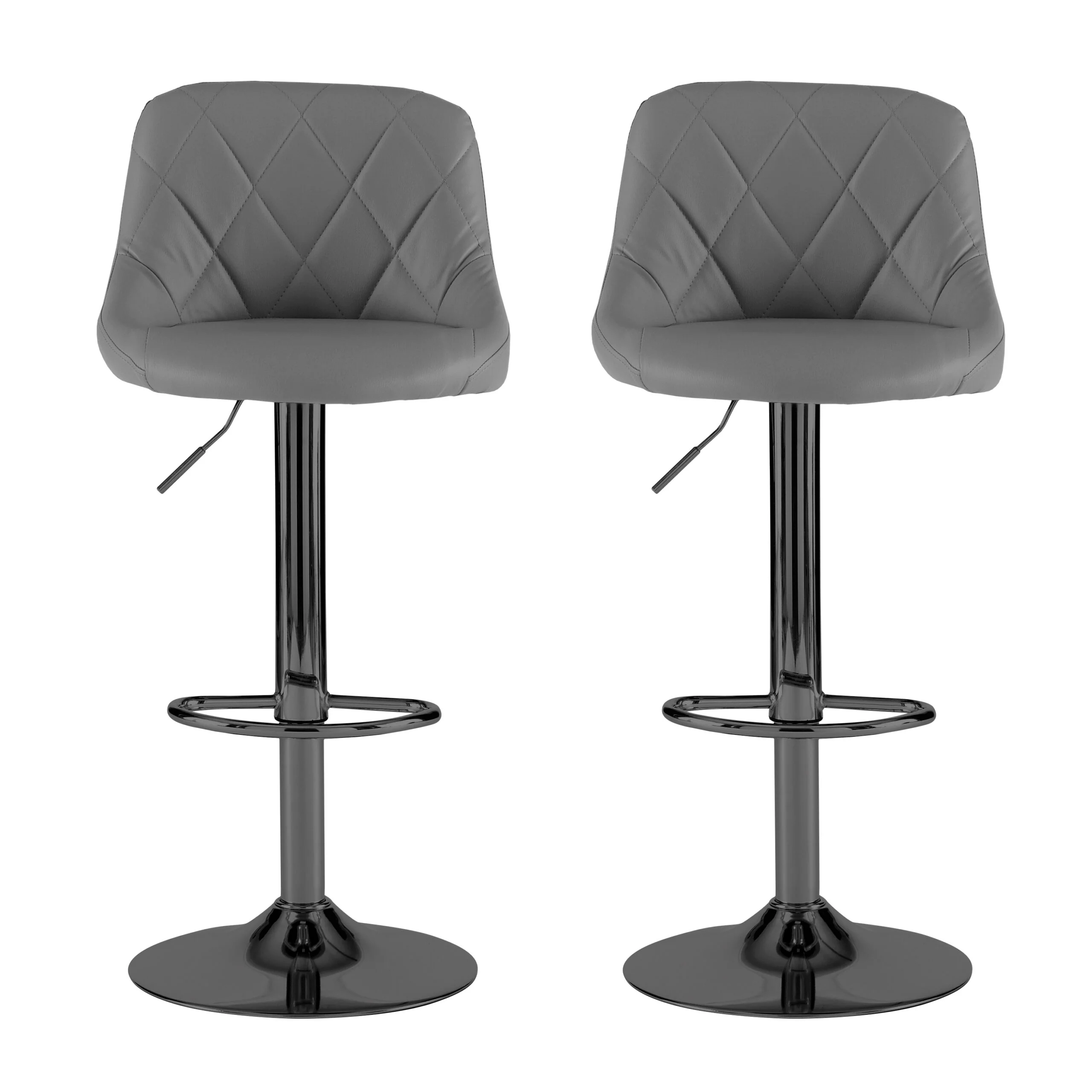 Neo Bar Stool Dark Grey Faux Leather & Black Steel Base Set of Two