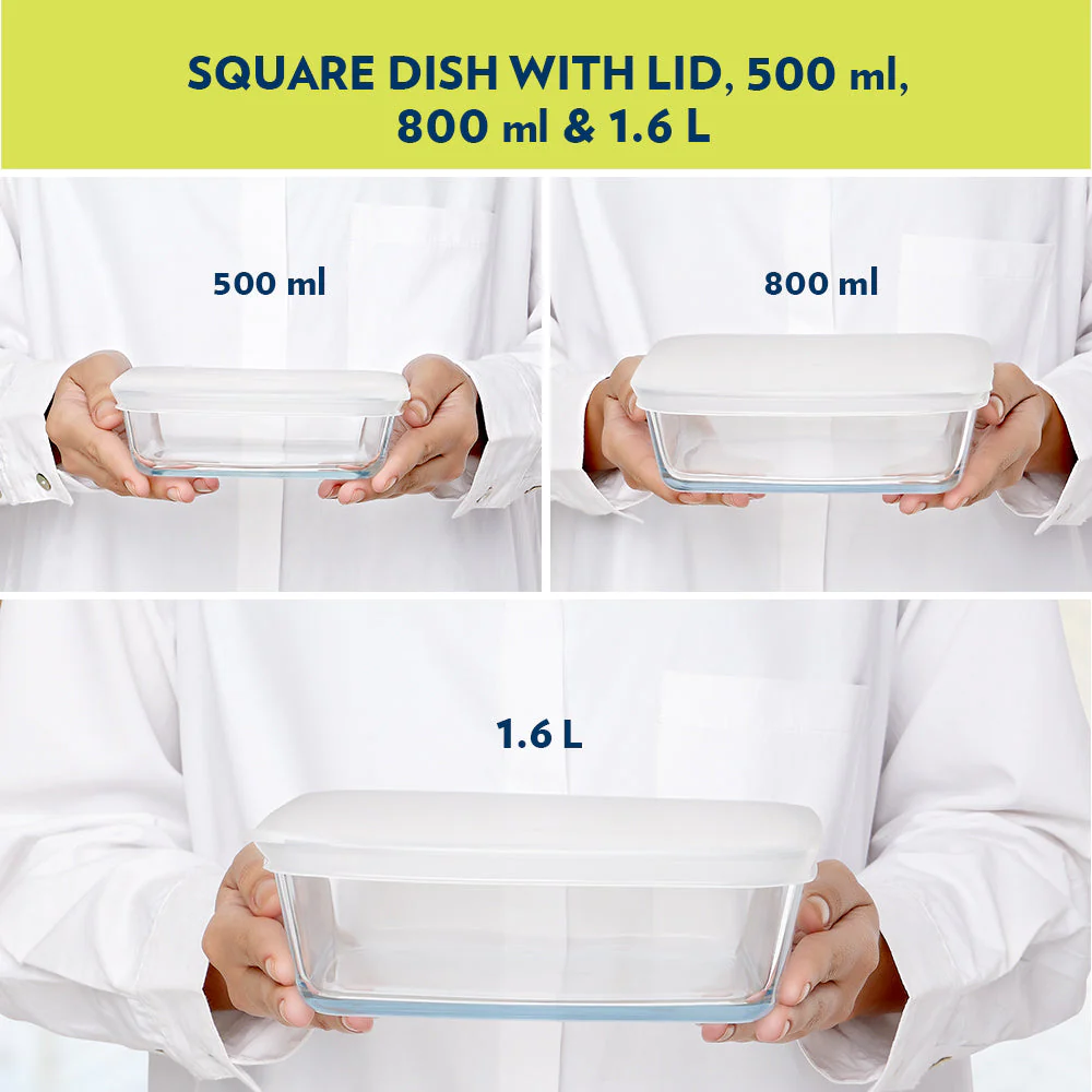 Borosil Square Dish w Lid, Set of 3