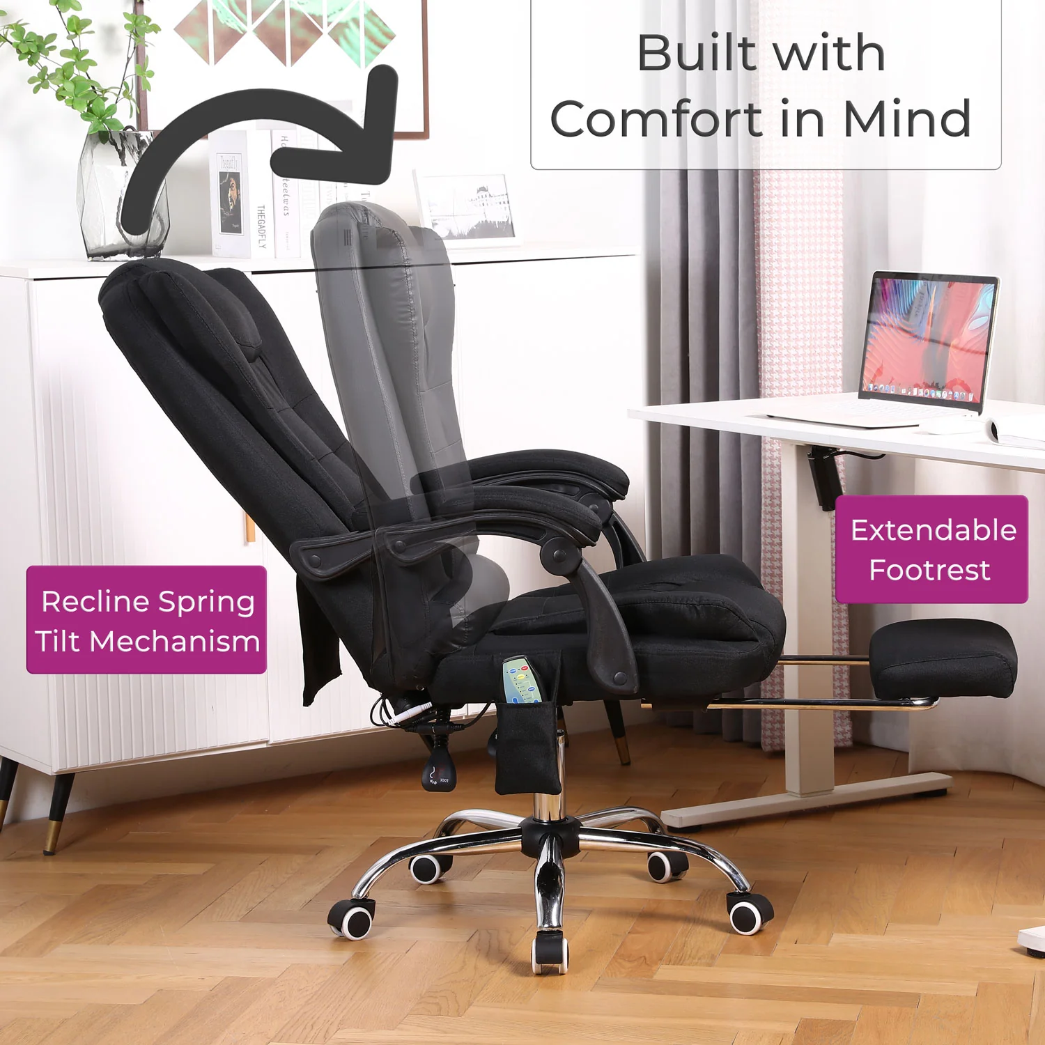 Neo Office Chair Black Faux Leather With Footrest & Massage Function Steel Frame