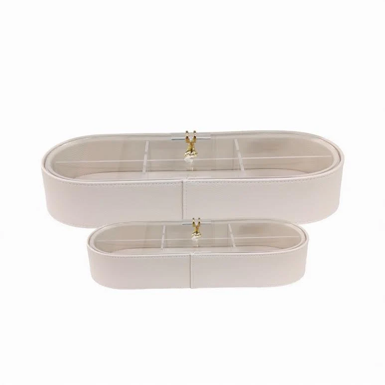 2 Piece Acrylic & Leather 6 Compartment Jewellery Box Cream