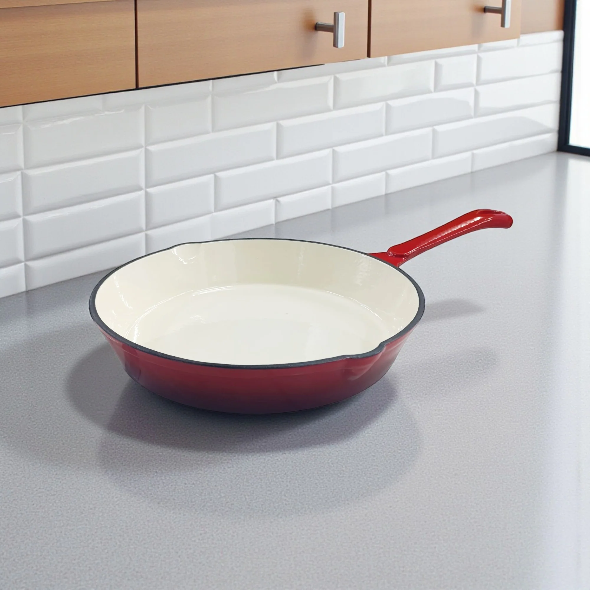 CH 25cm Cast Iron Frying Pan Red