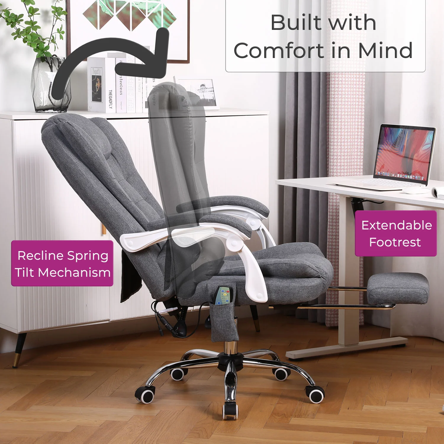 Neo Office Chair Dark Grey Fabric With Footrest & Massage Function