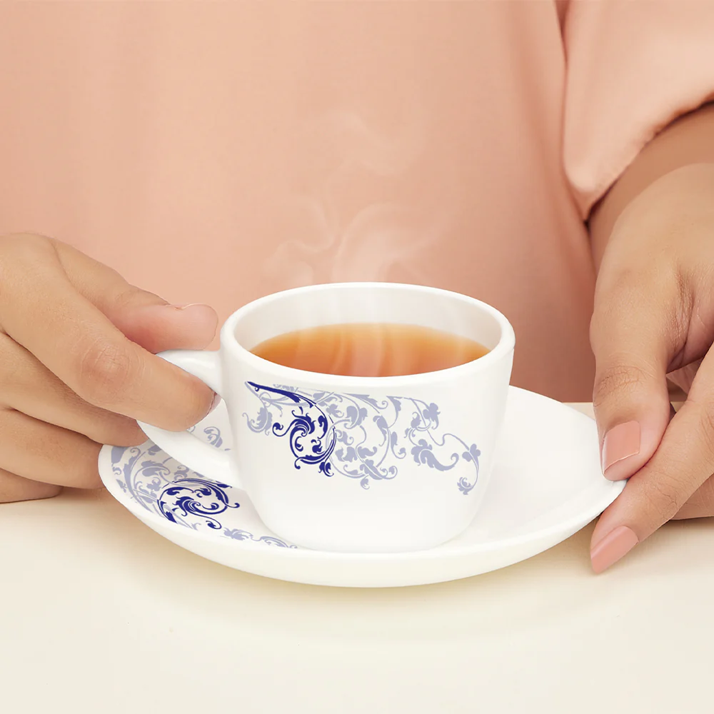 Larah By Borosil Blue Eve Cup n Saucer Set, 140ml x 12