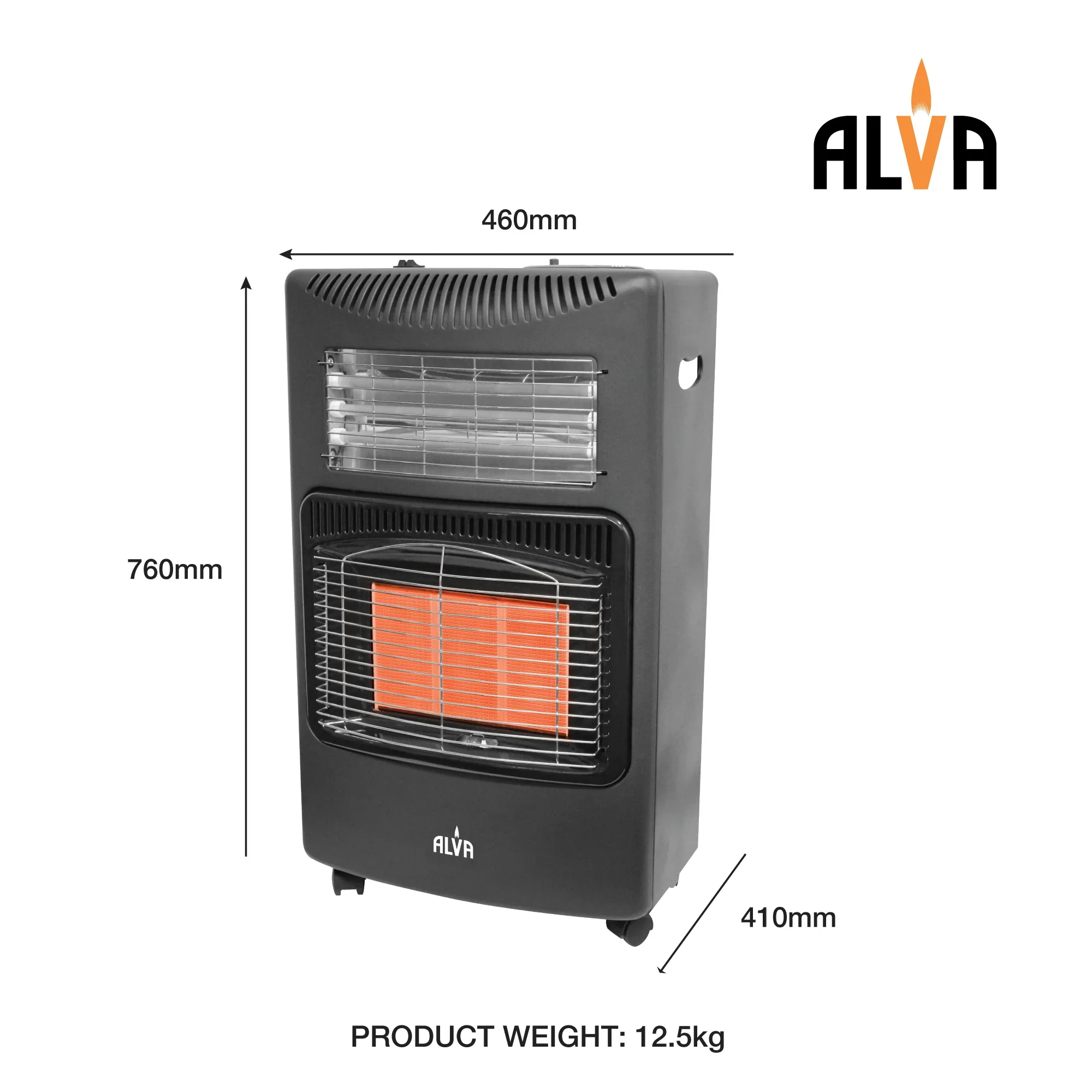 Alva 3 Panel Gas Heater Black