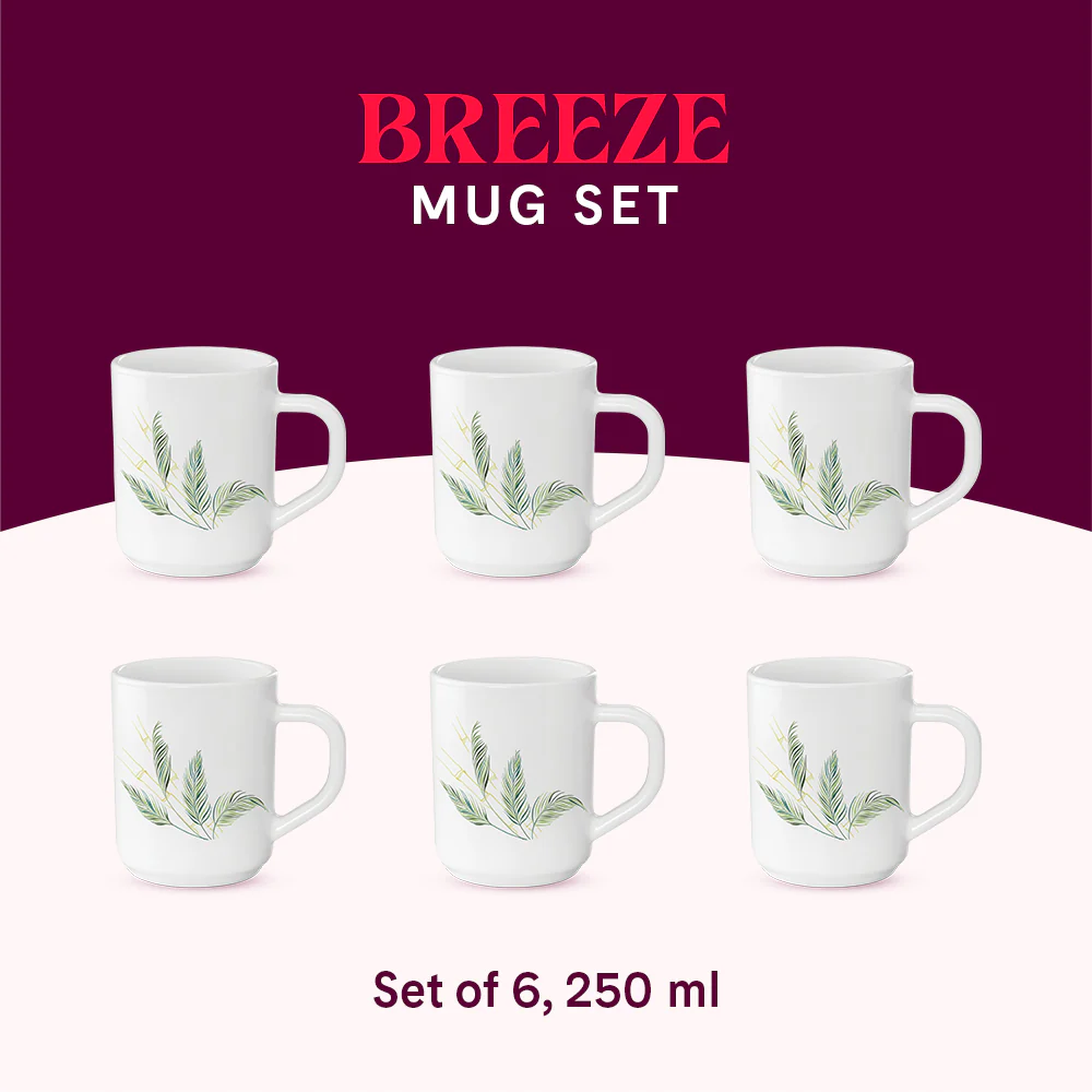 Larah by Borosil Breeze Mug Set, 240ml x 6