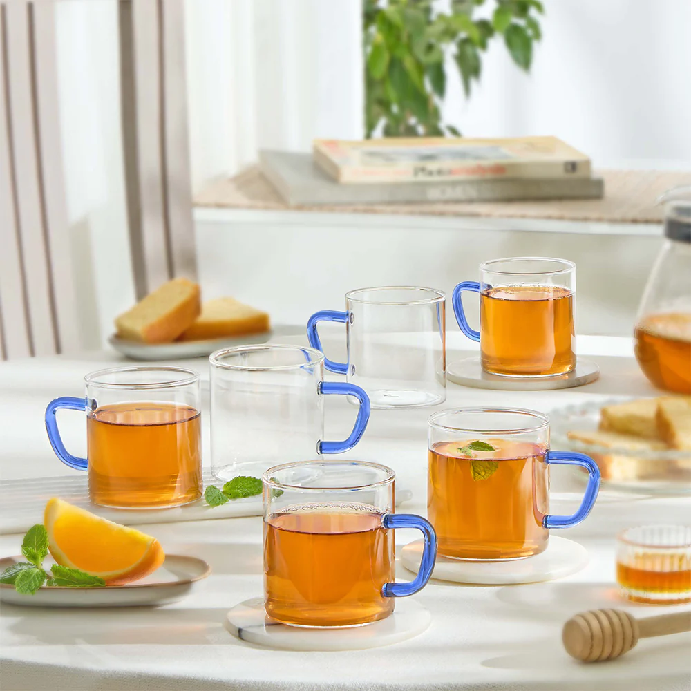 Borosil Blue Vision Classic Mug Set, 190ml x 6