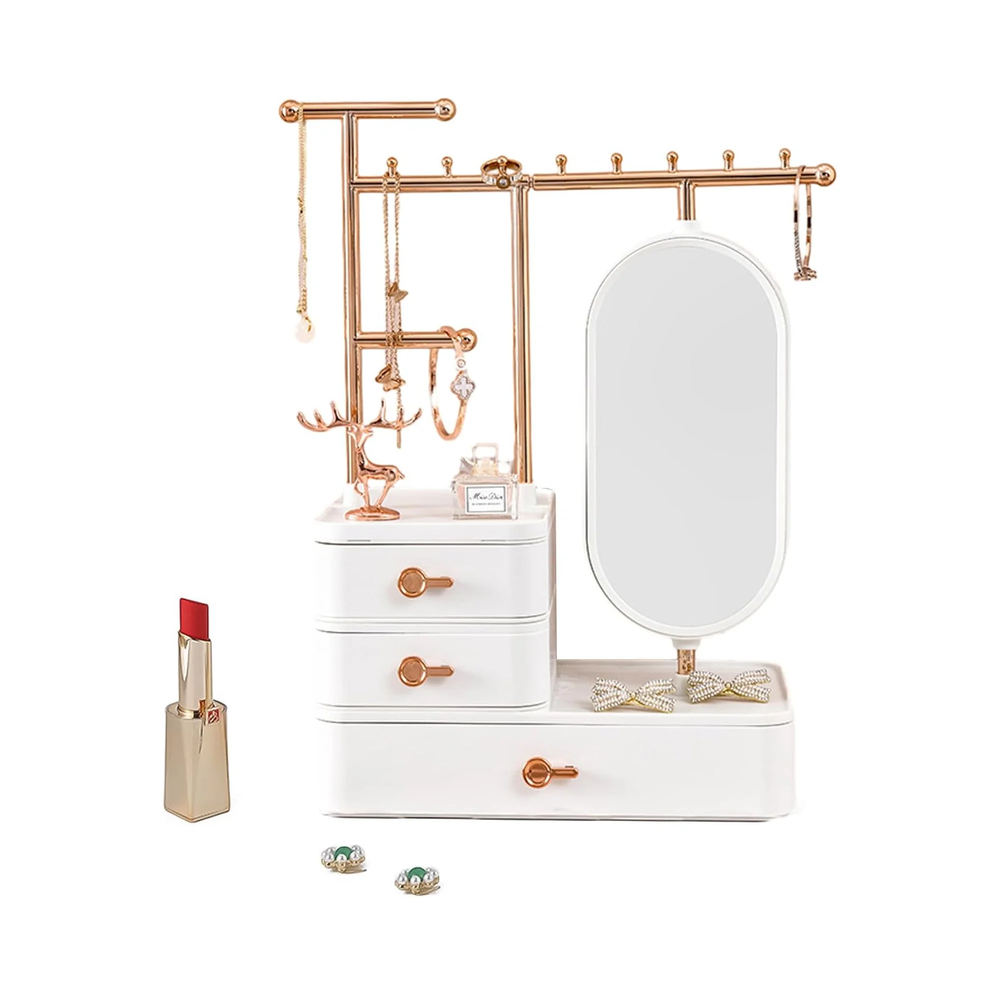 Antalya Jewelry Organizer Stand with HD Mirror White