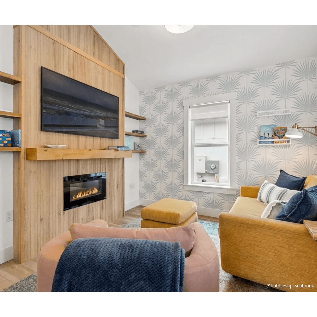 Encase Floating Natural Electric Fireplace Wood Mantel