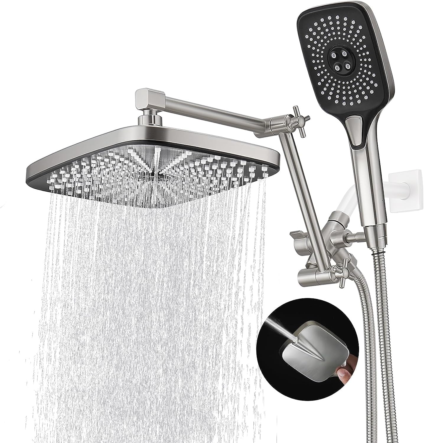 12 Inch Shower Head With With 3+1 Settings Handheld Spray, Including 3-Way Diverter, Extension Arm, Height/Angle Adjustable