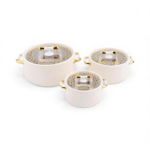 3 Piece Food Warmer Set Cream & Gold