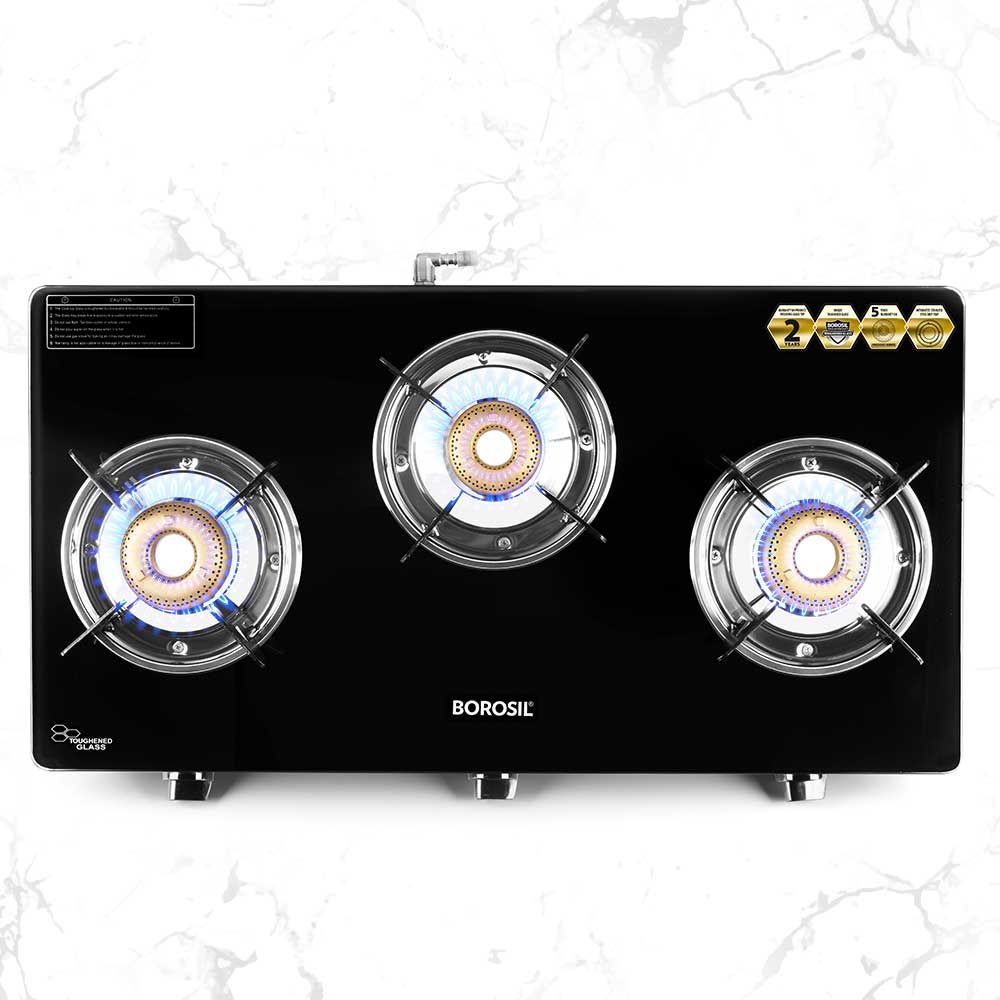 Borosil Magnum Glass-top Gas stove, 3 Burners