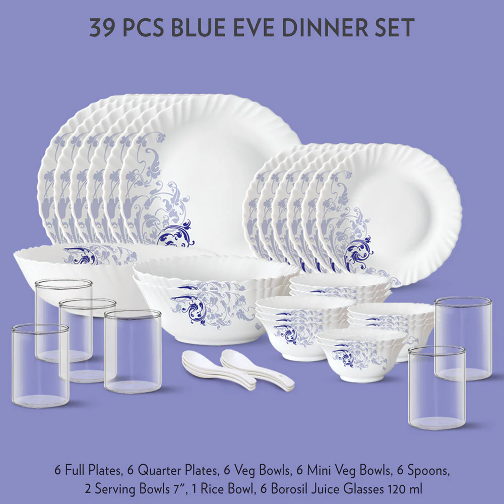 Larah by Borosil Blue Eve Dinner Set, 23 pc