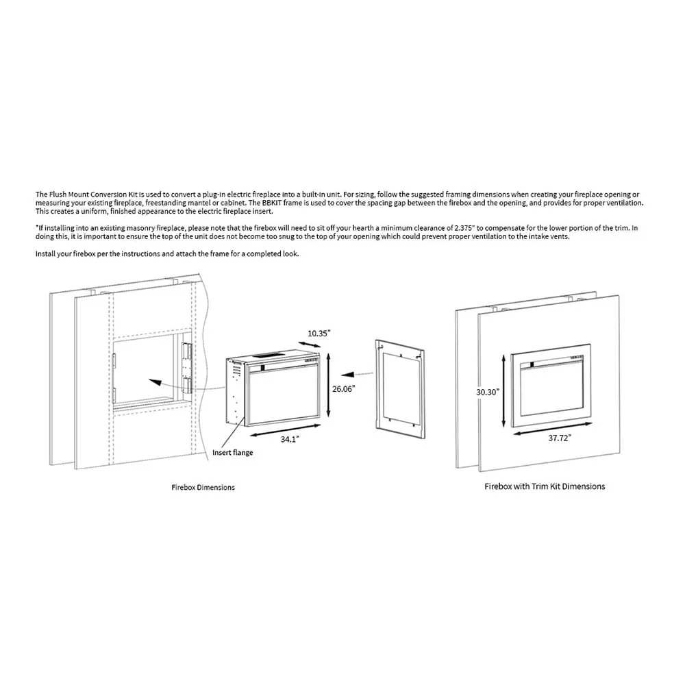 ClassicFlame 33-Inch Electrical Fireplace Flush Mount Conversion Kit