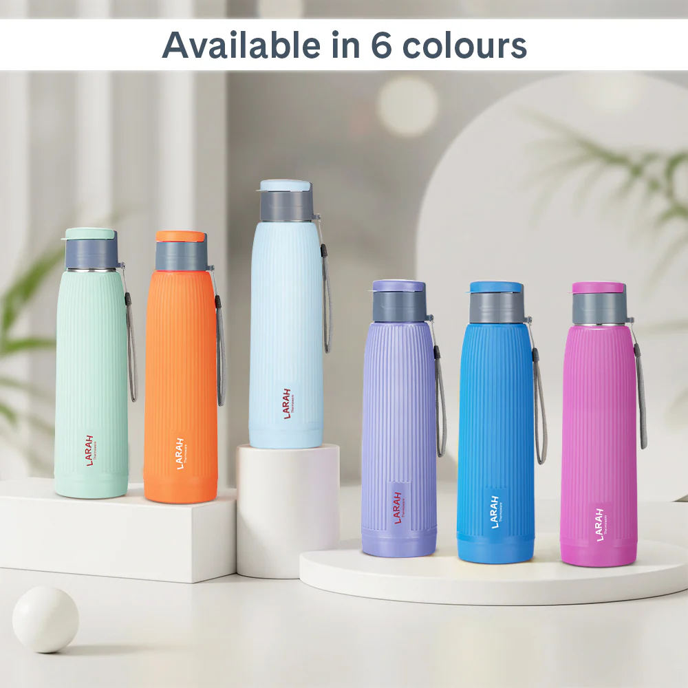 Larah Lava Fluted PU Thermoware Bottle, 700 ml, Purple