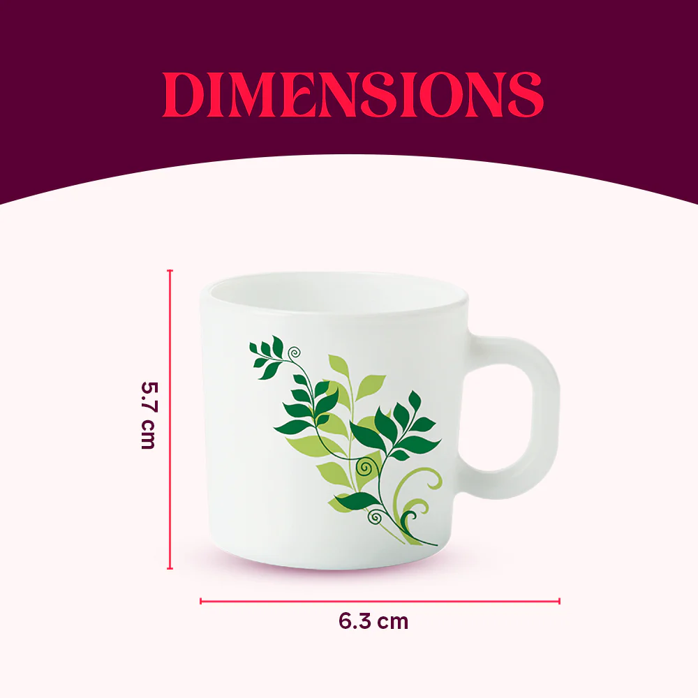 Larah by Borosil Fern Mug Set, 100ml x 6
