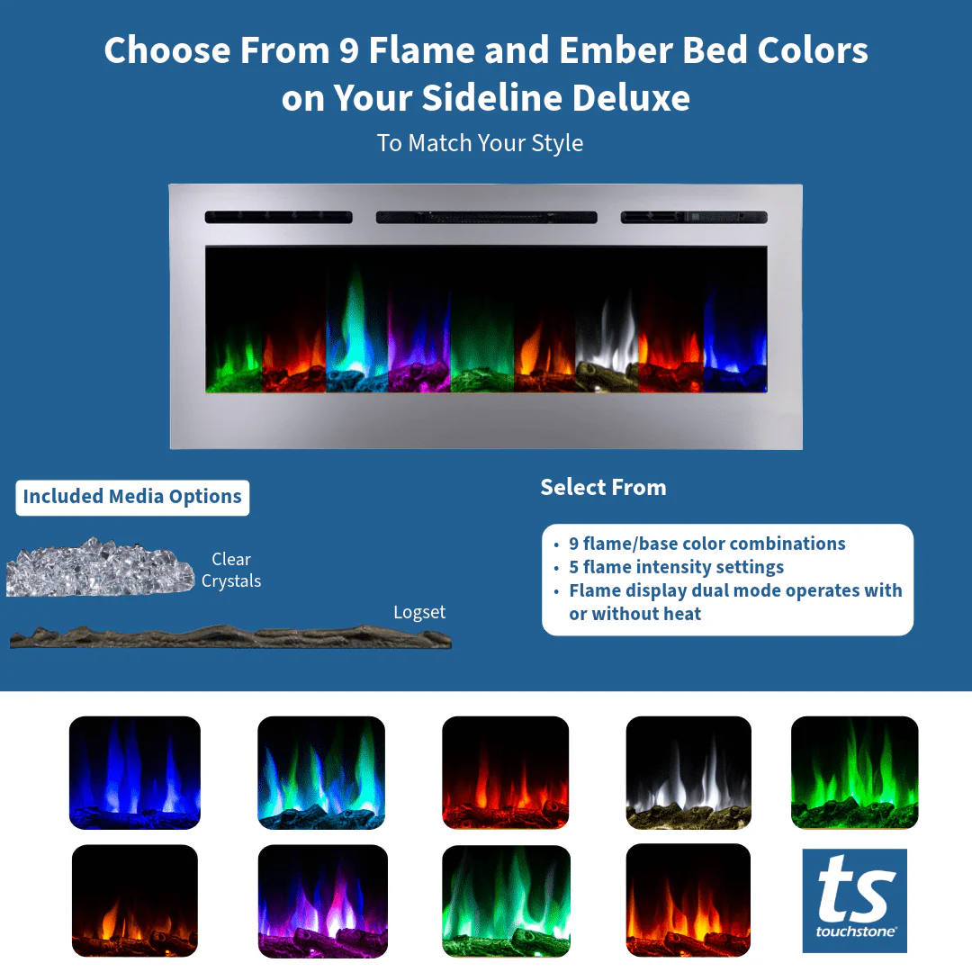 The Sideline Deluxe Stainless Steel 50 Inch Recessed Smart Electric Fireplace 86273