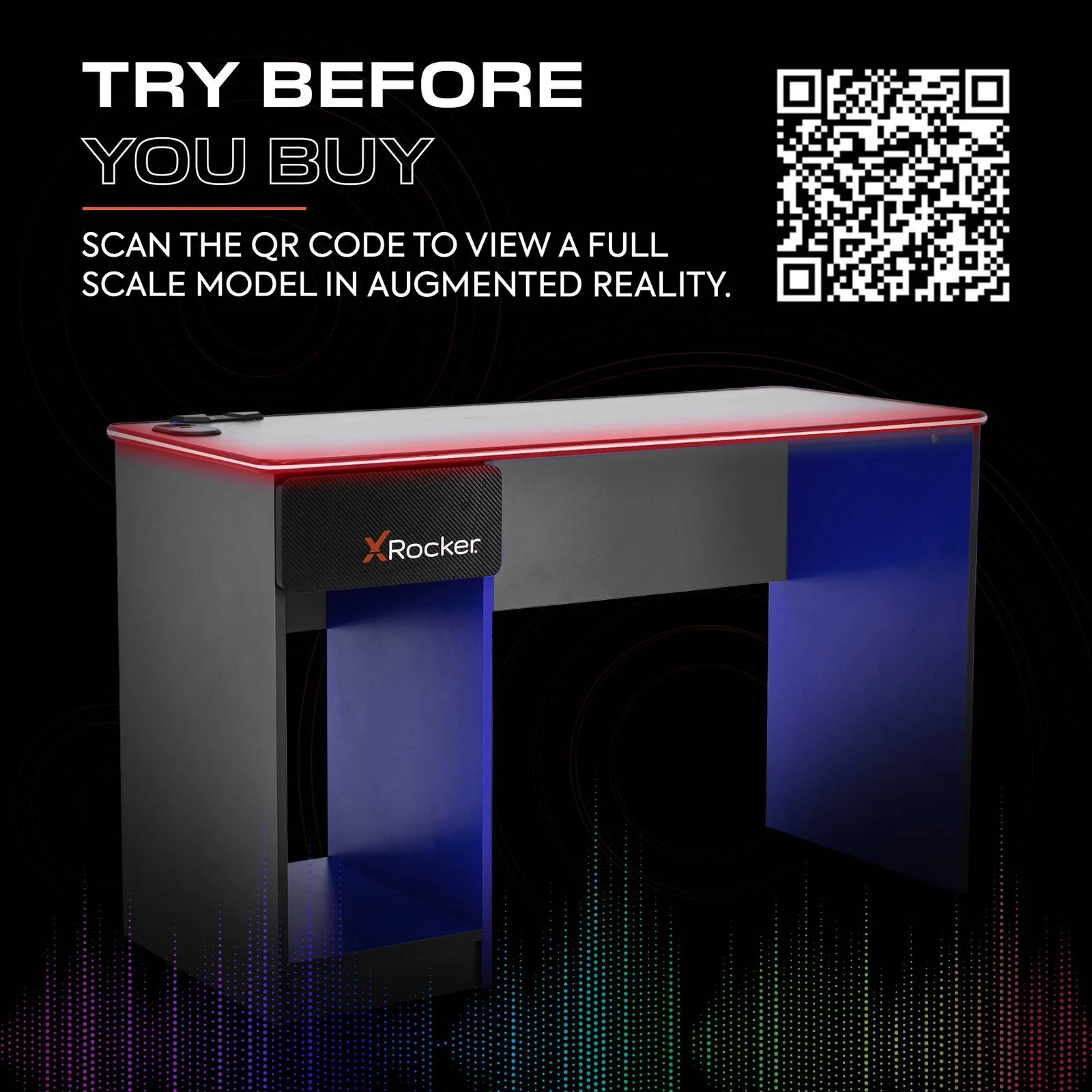 Carbon-Tek 120cm LED Gaming Desk with Wireless Charging - Grey / Blue RGB