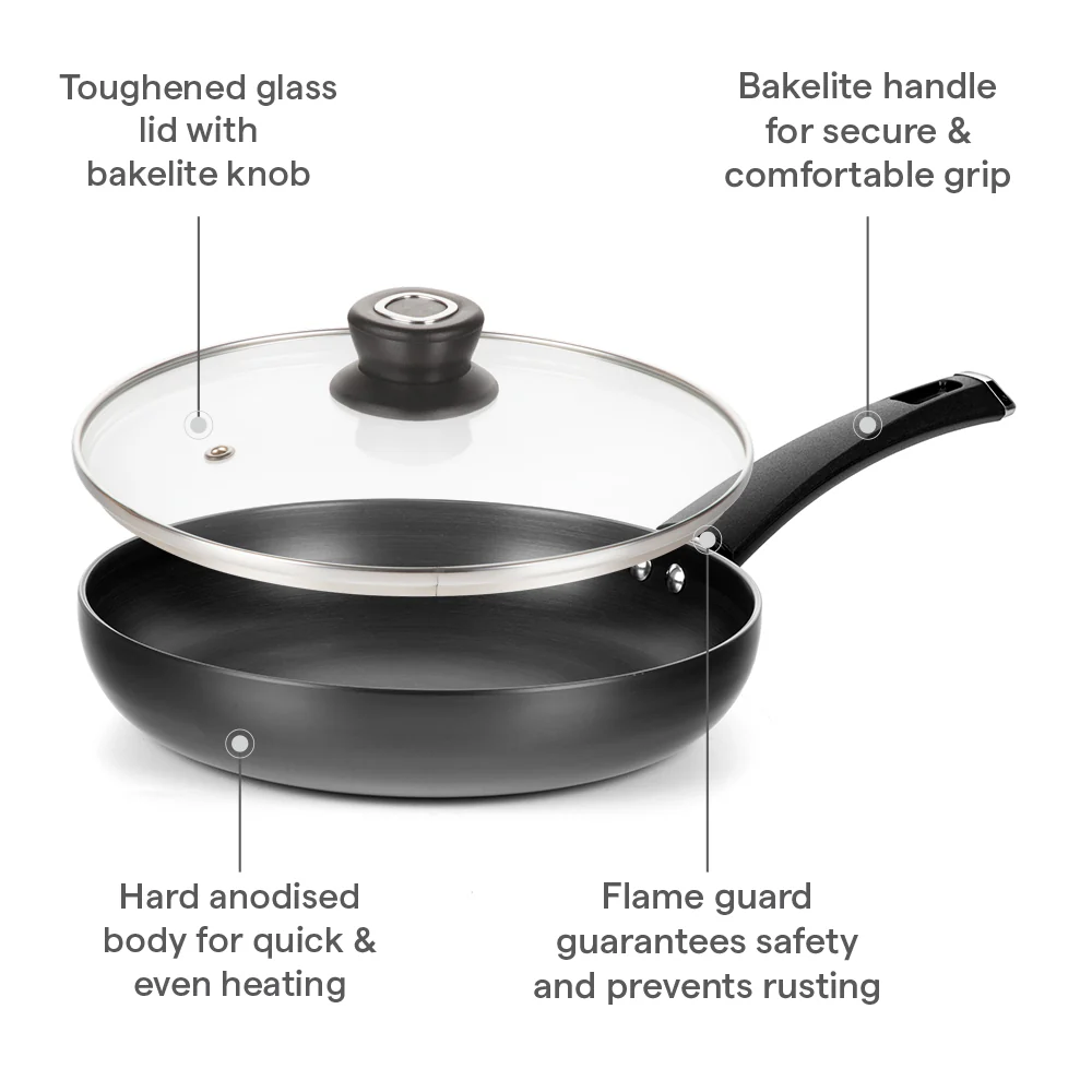 Hard Anodized Induction Base Fry Pan W Glass Lid, 20 cm / 1.2L