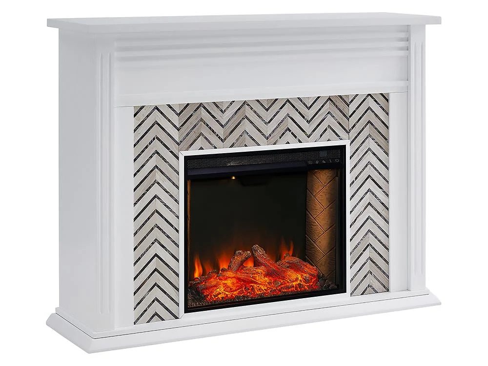 Hebbington Electric Fireplace Mantel Package in White w/ Smart Firebox