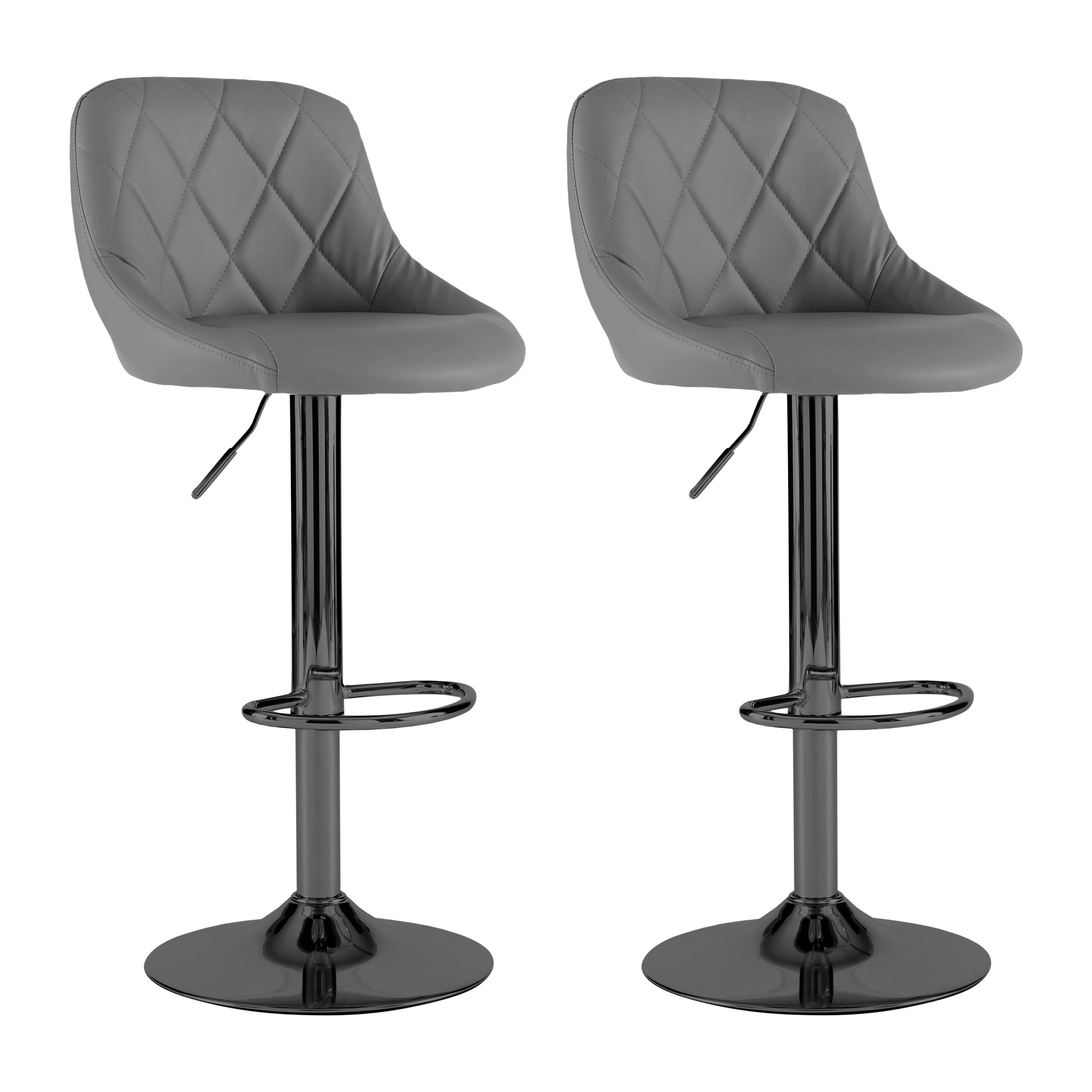 Neo Bar Stool Dark Grey Faux Leather & Black Steel Base Set of Two