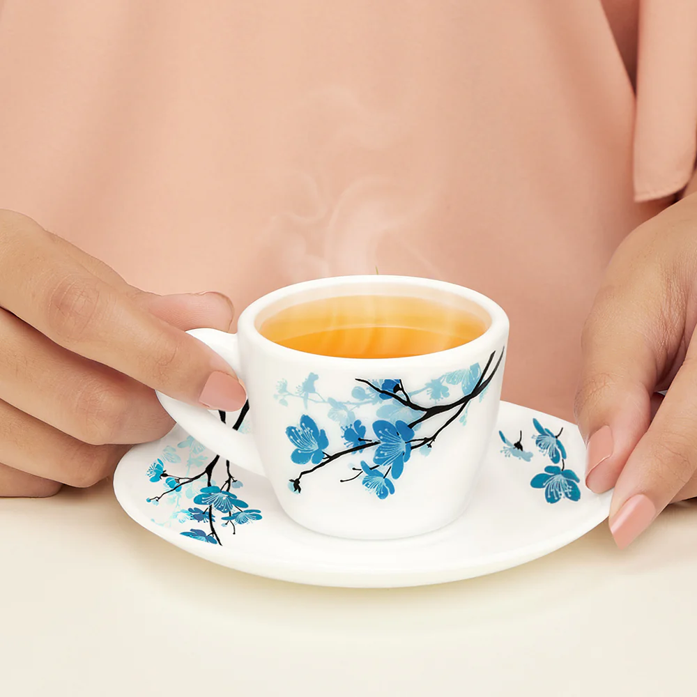 Larah by Borosil Mimosa Cup n Saucer Set, 90ml x 12