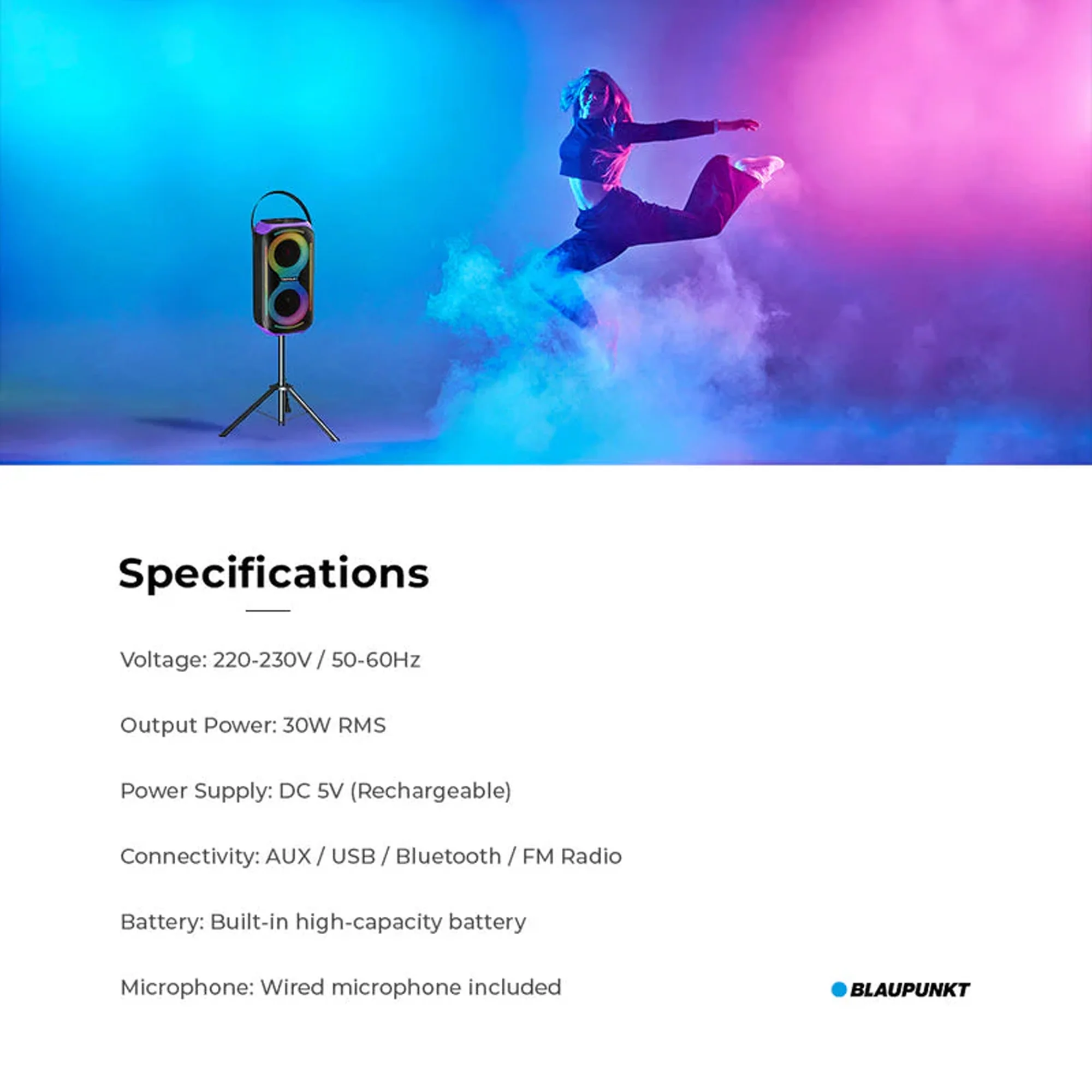 Blaupunkt Gigagroove Speaker on Tripod Black