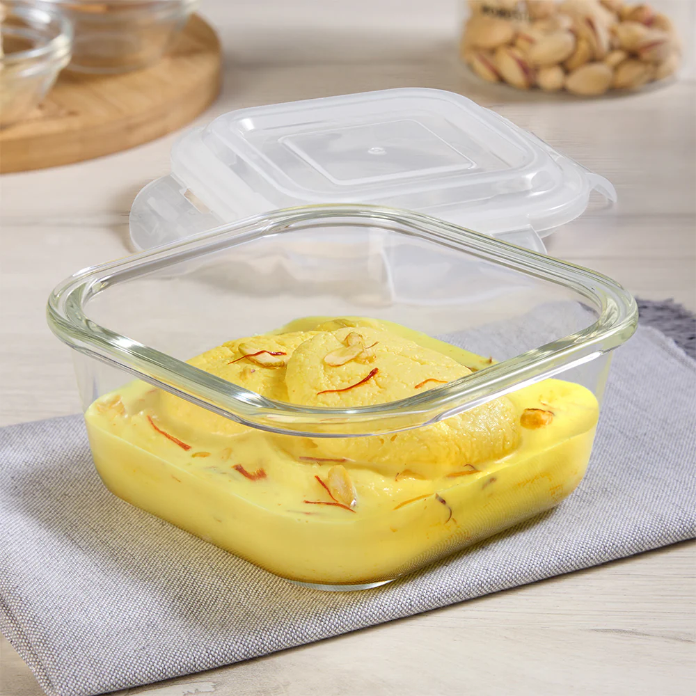 Borosil Tuff-Glass Klip n Store, Square Container