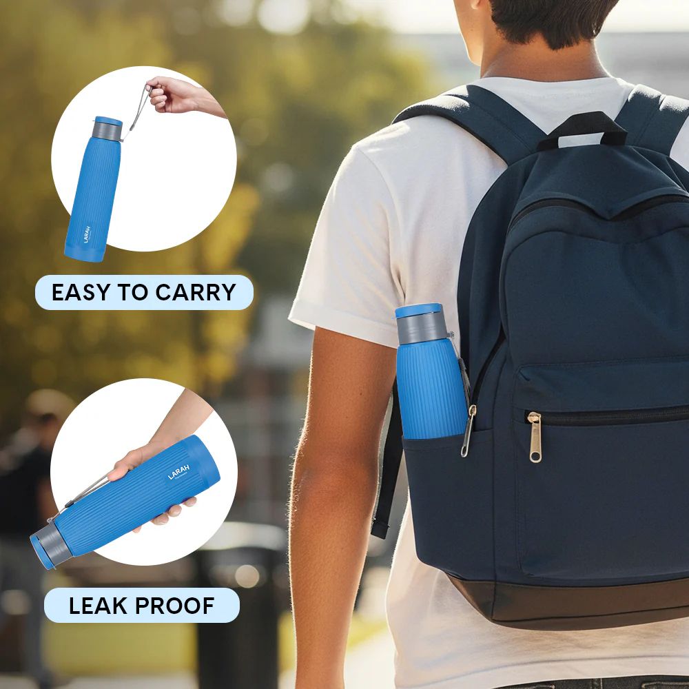 Larah Lava Fluted PU Thermoware Bottle, 700 ml, Blue