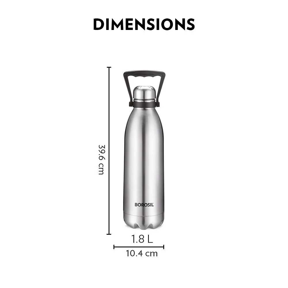 Borosil Bolt Double Wall Bottle (Large Sizes), 1.8L