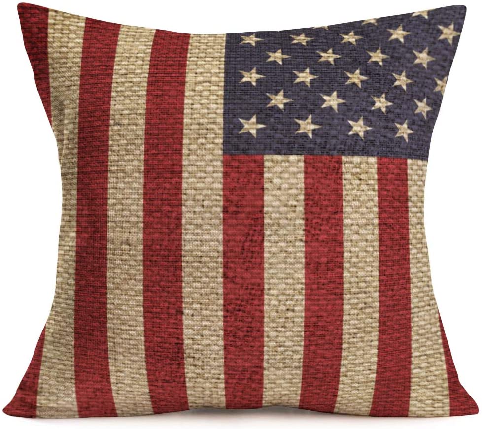Throw Pillow Covers Patriotic American Flag July 4th Decor Throw Pillow Covers 18 x 18 Inch, 6 Pcs