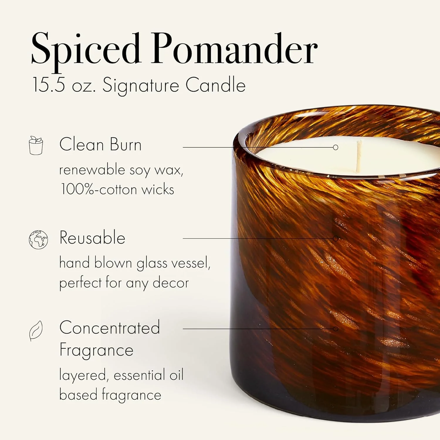 Holiday Candle, 15.5 oz - 90-Hour Burn Time - Reusable, Hand Blown Glass Vessel - Made in The USA